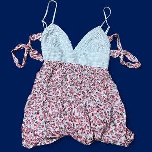 Large woman’s pink floral crochet summer dress